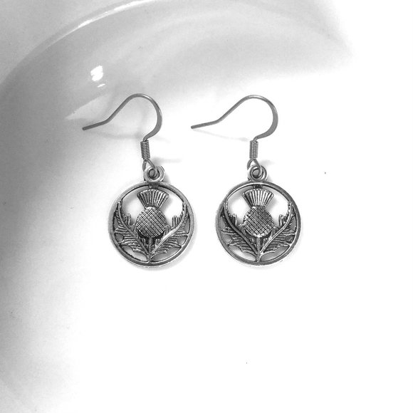 Miniature Thistle Scottish Flower Scotland Nature Lovers Gift Charm Earrings - Picture 2 of 2